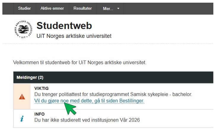 Bilde av bestilling av politiattest i studentweb